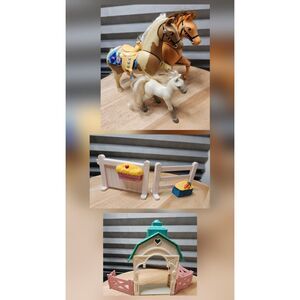 Fisher-Price Horse Pair (2000–2001) w/ 1997 Fence & Barn Piece